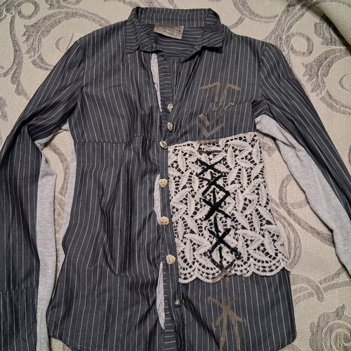 Elisa Cavaletti gray blouse like new with back drawstring