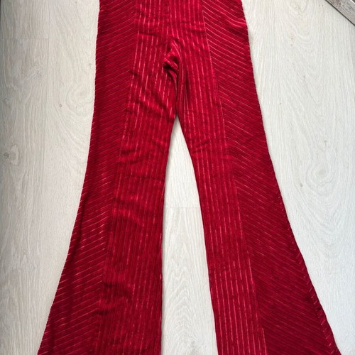 Free People Retro 70s Boho Penny Pull-On Velvet Flare Pants, red corduroy, small