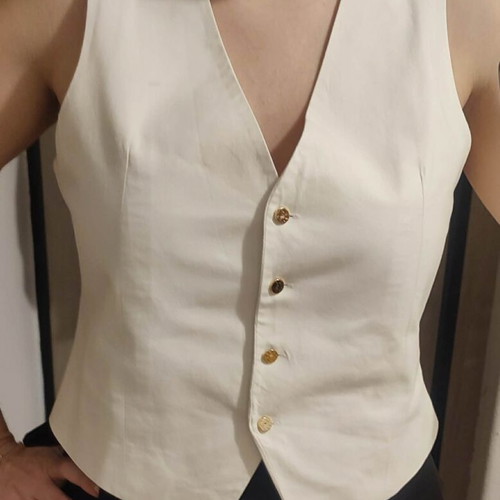 Sinsay white linen blend vest with gold buttons, size M