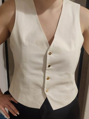Sinsay white linen blend vest with gold buttons, size M