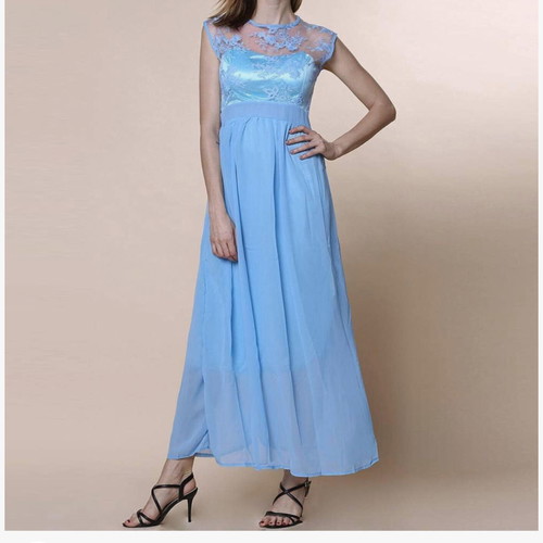 Women's maxi dress blue new with lace and lining size M