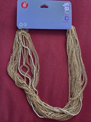 Claire's statement multi-strand gold necklace with rhinestones
