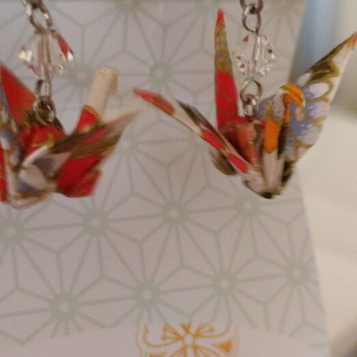 Crane earrings new, multicolored, made of pressed paper