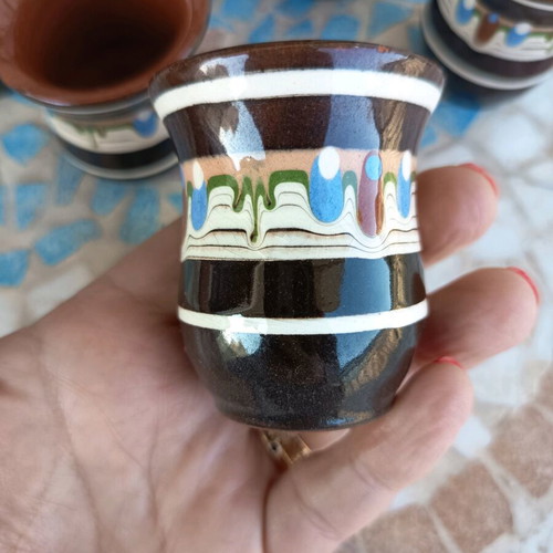 Set of 6 ceramic vintage shot glasses, Bulgarian technique, like new