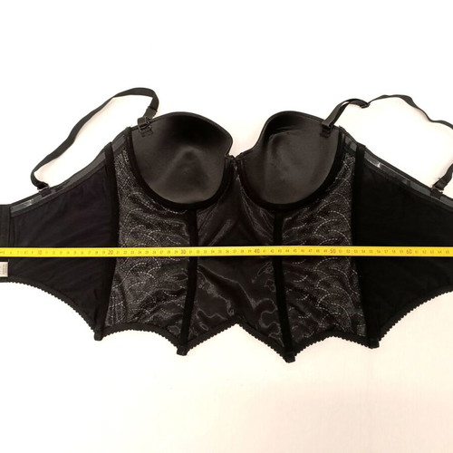 Luna black satin corset size 80C like new with lace and underwire
