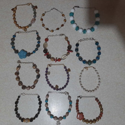 Bracelets pack of 12 new, 925 silver, steel, genuine stones, size 6