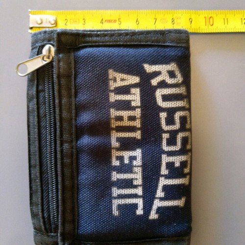 Russell Athletic wallet used, dark blue tri-fold with Velcro
