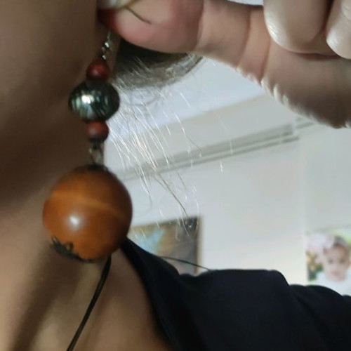 Handmade hanging earrings new with wooden beads ethnic