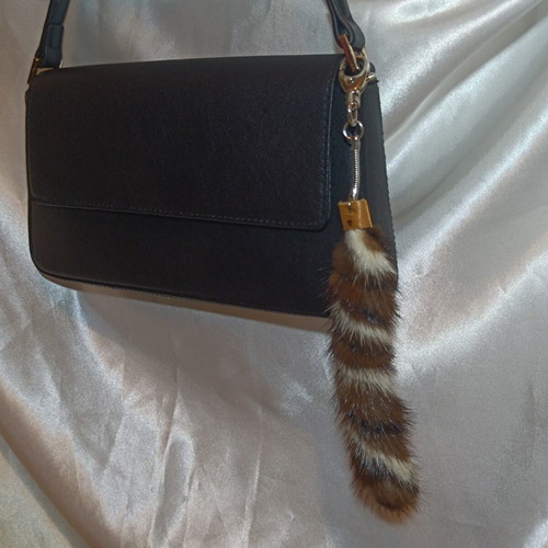 Fur keychain used, beige and brown, from Kastoria