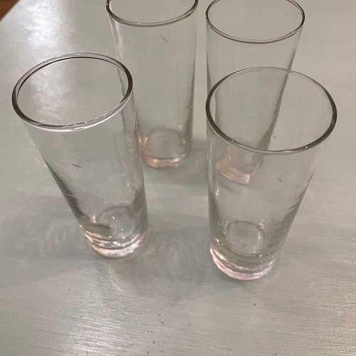 Ouzo glasses used, set of four glass tubes, very old
