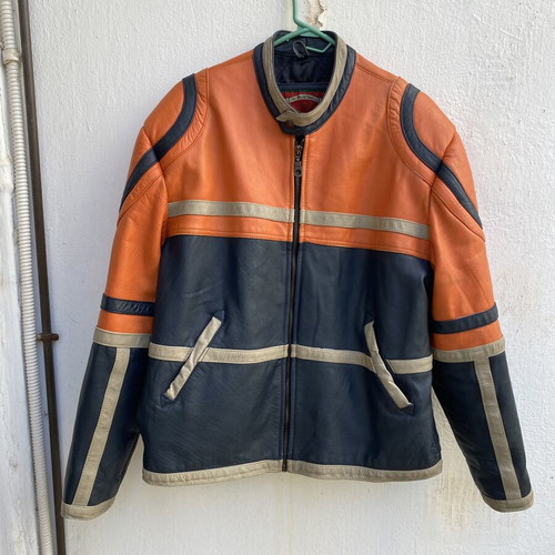 Leather motorcycle jacket used, size XL, Blue Union