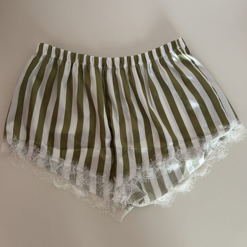 Satin pajama set khaki and white top & shorts, new, size M