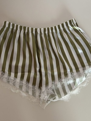 Satin pajama set khaki and white top & shorts, new, size M