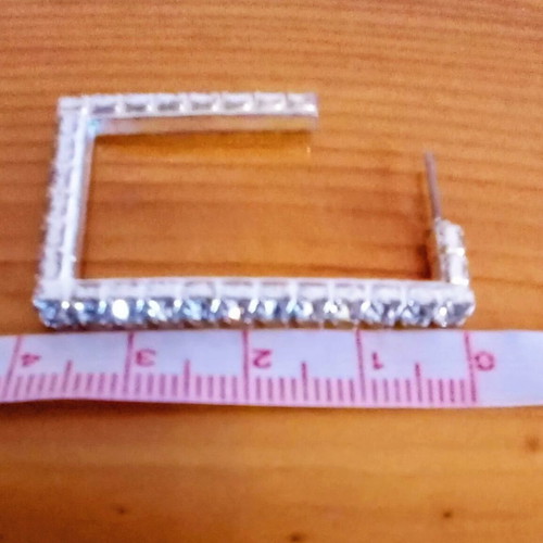 Rectangular silver hoop earrings with rhinestones, like new