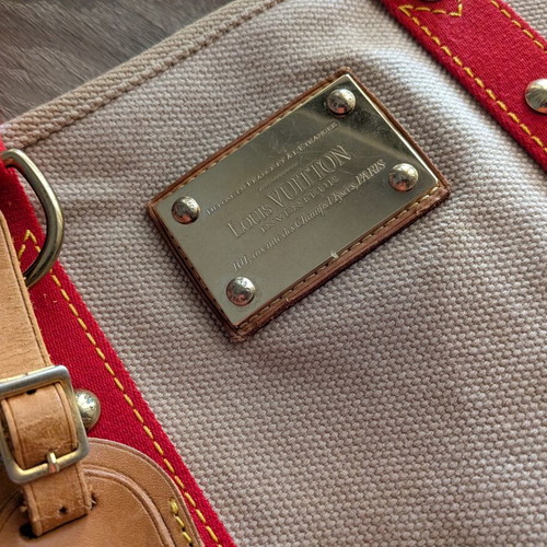 Louis Vuitton Antigua Cabas MM shoulder bag used, beige and red