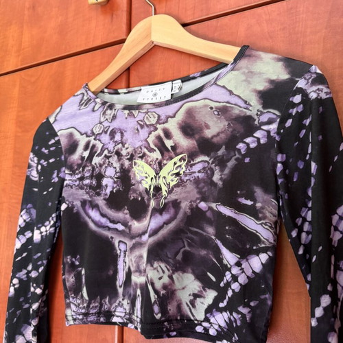 Daisy Street Crop Graphic top, purple multicolor, size S