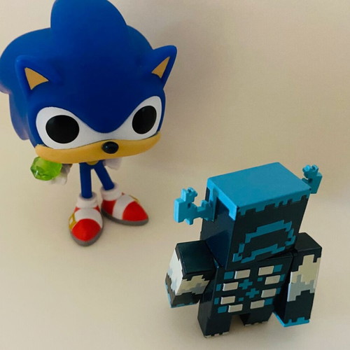 Funko Pop Sonic the Hedgehog with Emerald and Minecraft Warden figure like new
