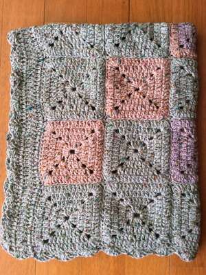 Bebe blanket small purple salmon green new 80x65cm