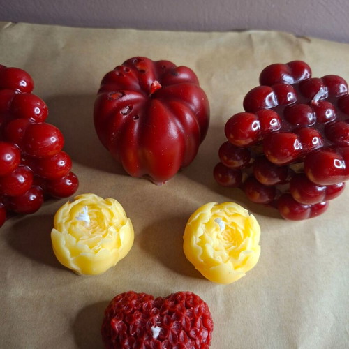 Set of 6 Handmade Decorative Candles in Deep Red and Bright Yellow