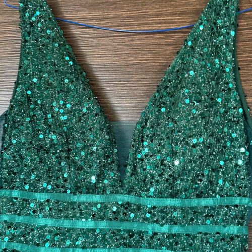 Evening dress dark green with sequins and transparency size L new unworn