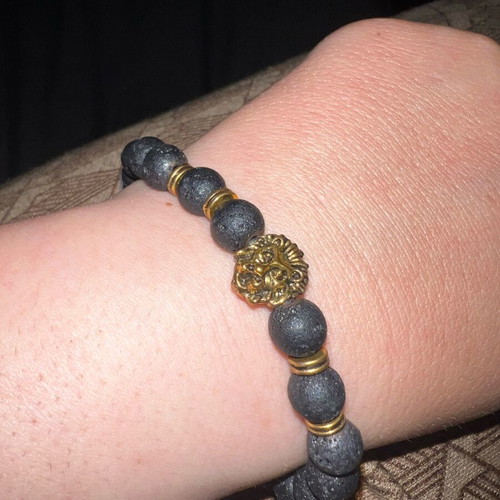 Lion King bracelet handmade with lava stones and gold details new