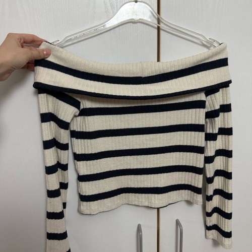 Stradivarius striped beige dark blue blouse used, size M