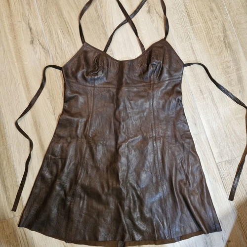 Leather dress used with small marks, size L, brown