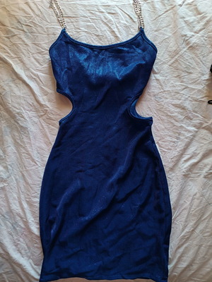 Judah Club dress with chain straps and glitter fabric, blue