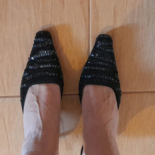 Mules black with sequins used, size 38, low heel