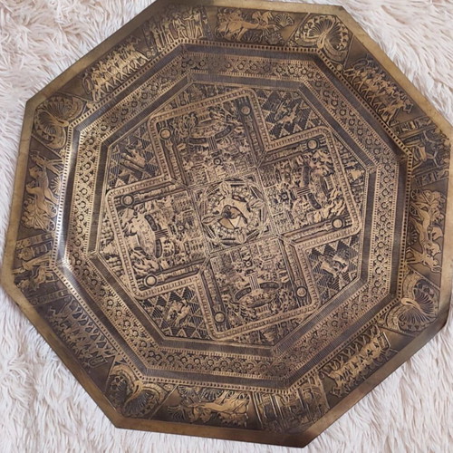 Egyptian brass table set vintage 1950s used