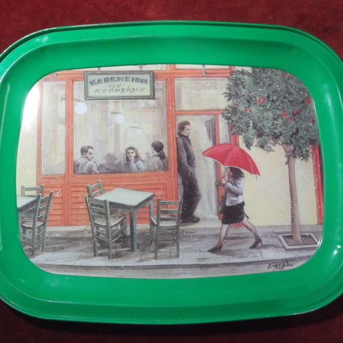 Metal serving tray Loumidis Papagalos used, rare Greek advertising