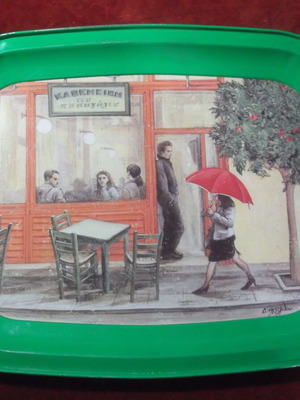 Metal serving tray Loumidis Papagalos used, rare Greek advertising