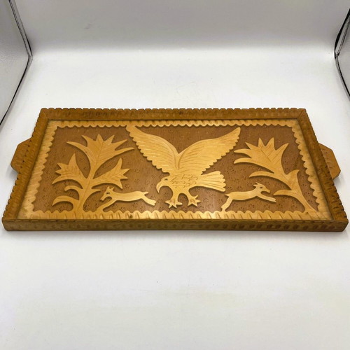 Vintage Handmade Wood Carved Tray Like New, Traditional Folk Art