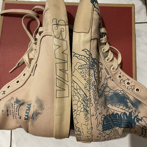 Vans Vault x TTSWTRS UA OG Style 24 NTC LX sneakers size 40 like new, beige with tattoo designs
