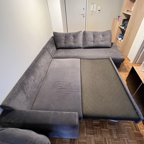 Corner sofa anthracite/grey with pull-out bed