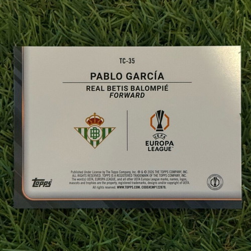 Topps Card Pablo García Real Betis Trophy Chasers new