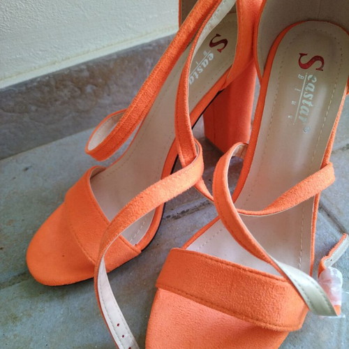 Fluorescent orange sandals new, size 38