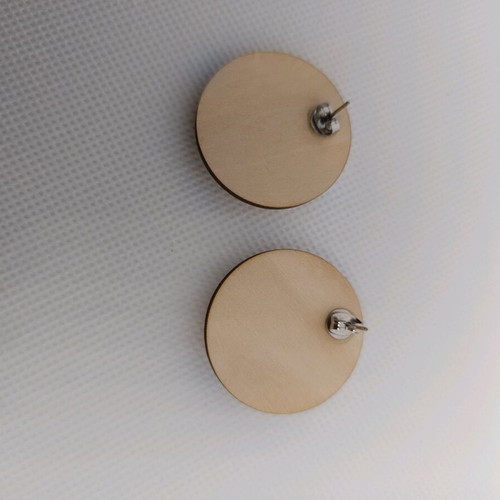 Wooden earrings with plexiglass hearts new, stainless steel clasp