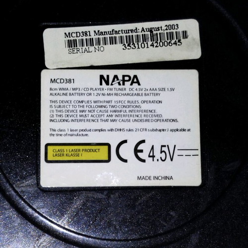 NAPA MCD-381 Mini (8 mm) CD Discman used with LCD display and remote