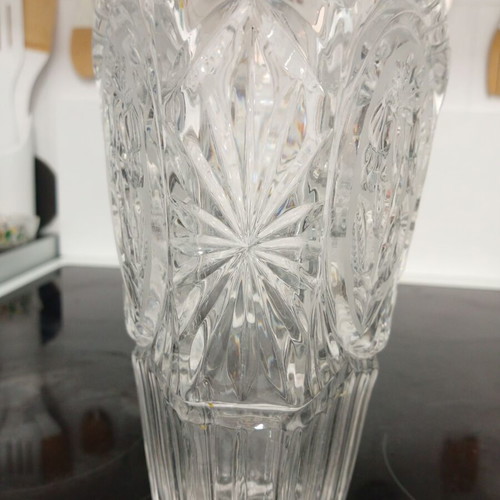 Crystal carved vase, like new, 22 cm height, six-sided