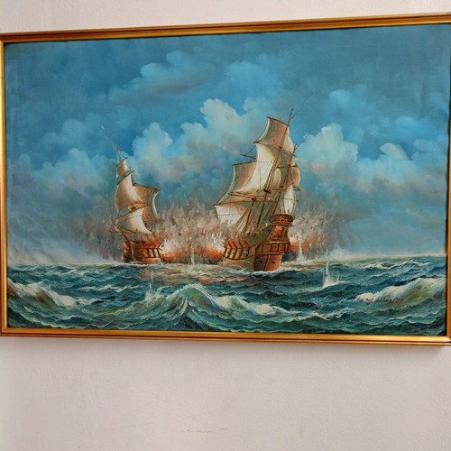 Seascape painting used, signed with beautiful colors 92x62 cm