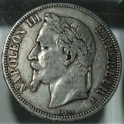 5 Francs Coin 1867 France Napoleon III used