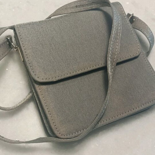 Grey silver crossbody bag like new, shiny metallic finish