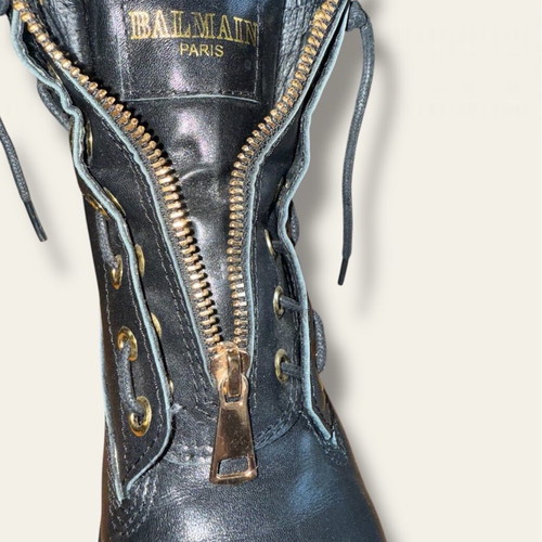 Balmain Paris Black Leather Boots New, Size 37