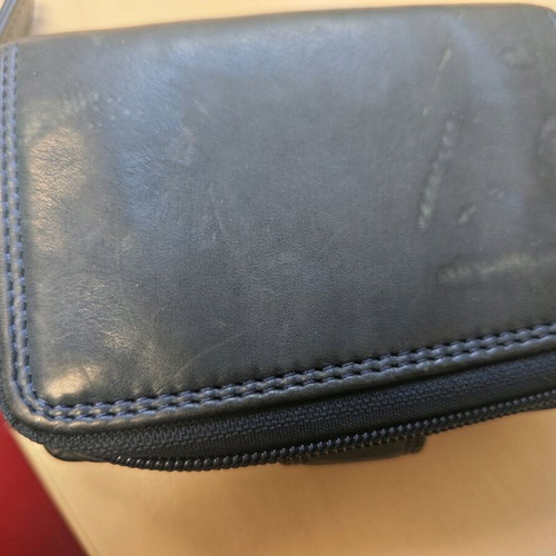 Leather women's wallet dark blue like new, soft leather 9x12 cm