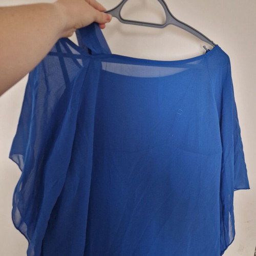 Women's two-piece set XL with straight long pants and asymmetrical top blue new
