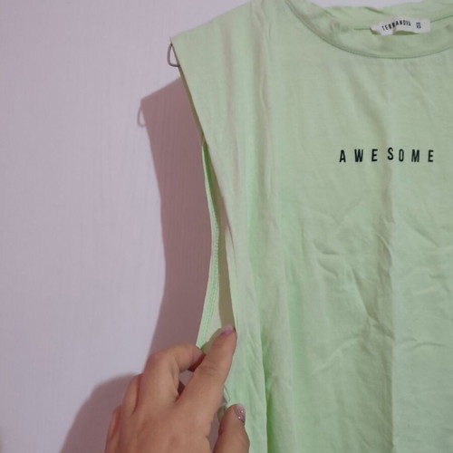 Terranova blouse XS used, light green with "AWESOME" print