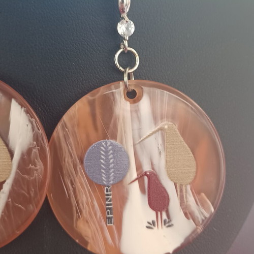 Tribal Earth "Flock of Kiwi" Silver 925 Earrings Like New, Beige Brown