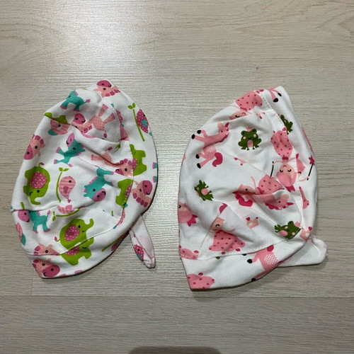 Baby cotton hats like new, set of 2 with animal designs