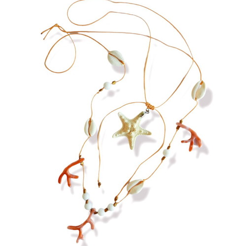 Jewelry set with lava, coral, jasper, and shells new